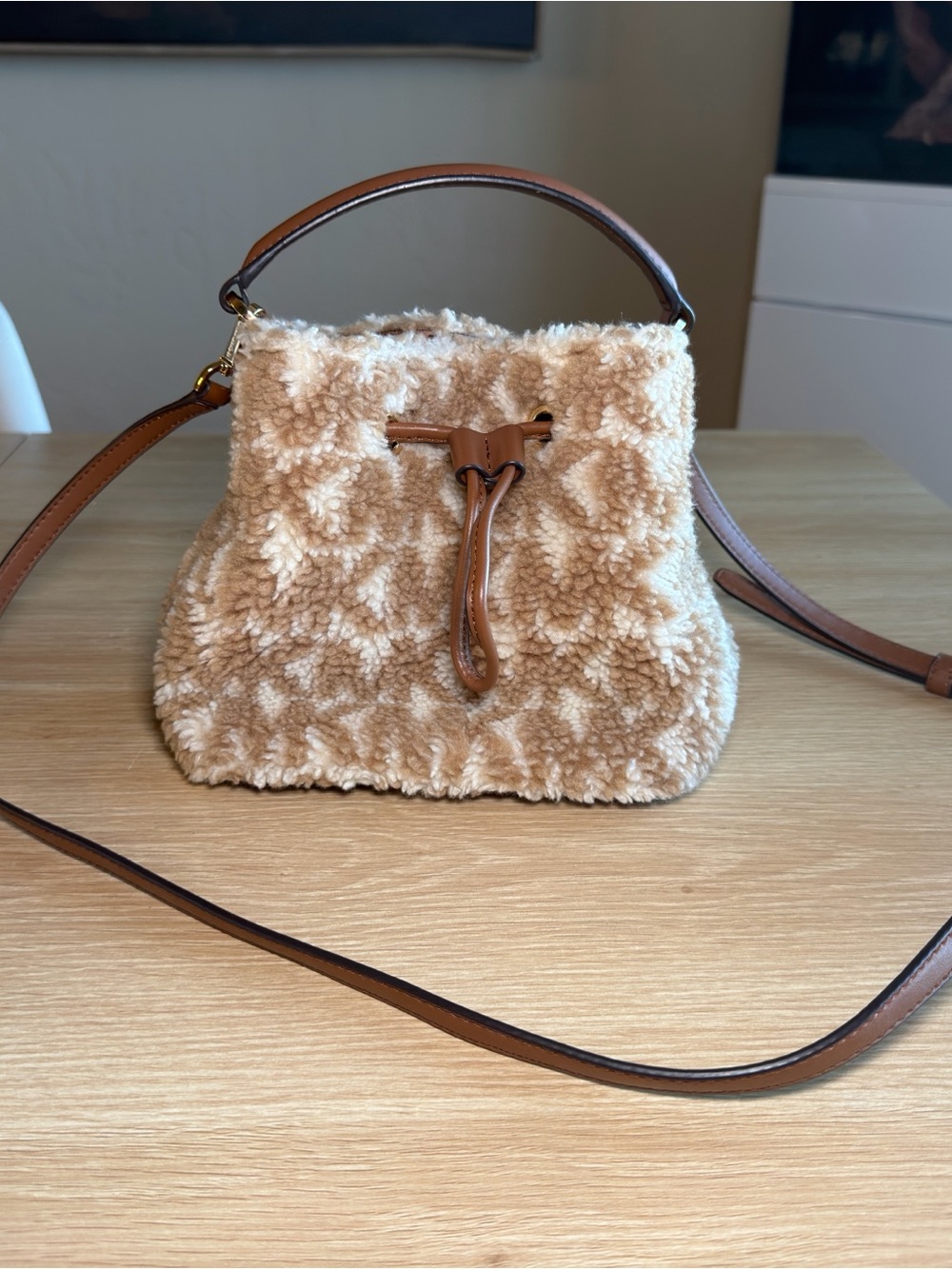 Genuine Michael Kors Suri Bucket Bag with Sherpa Exterior